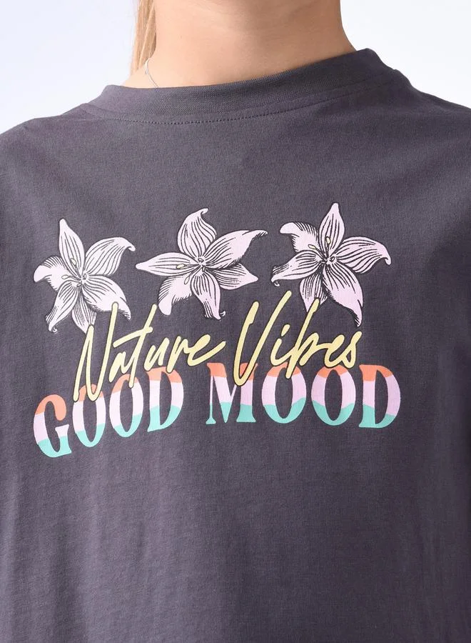 victor and jane Good Mood Graphic Dropped Shoulder T-Shirt by Styli
