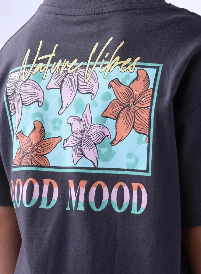 victor and jane Good Mood Graphic Dropped Shoulder T-Shirt by Styli