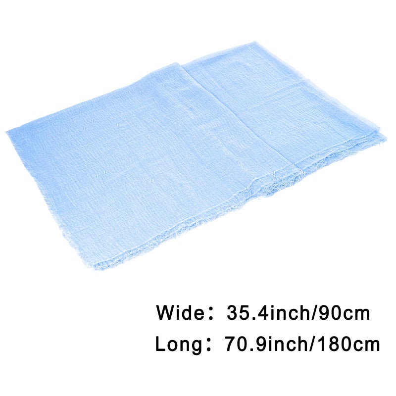 Nydotd Women Summer Cotton Linen Scarf Crinkle Long Beach Shawl Wrap hijab with Fringe (Light Blue, 71 x 35 Inch) - Image 2