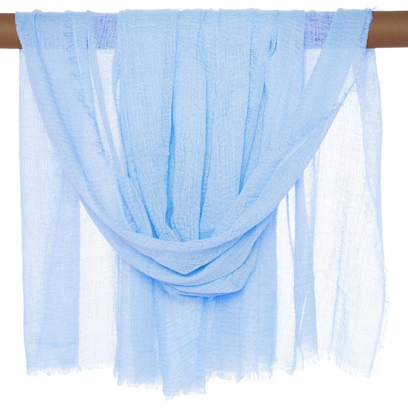 Nydotd Women Summer Cotton Linen Scarf Crinkle Long Beach Shawl Wrap hijab with Fringe (Light Blue, 71 x 35 Inch) - Image 4