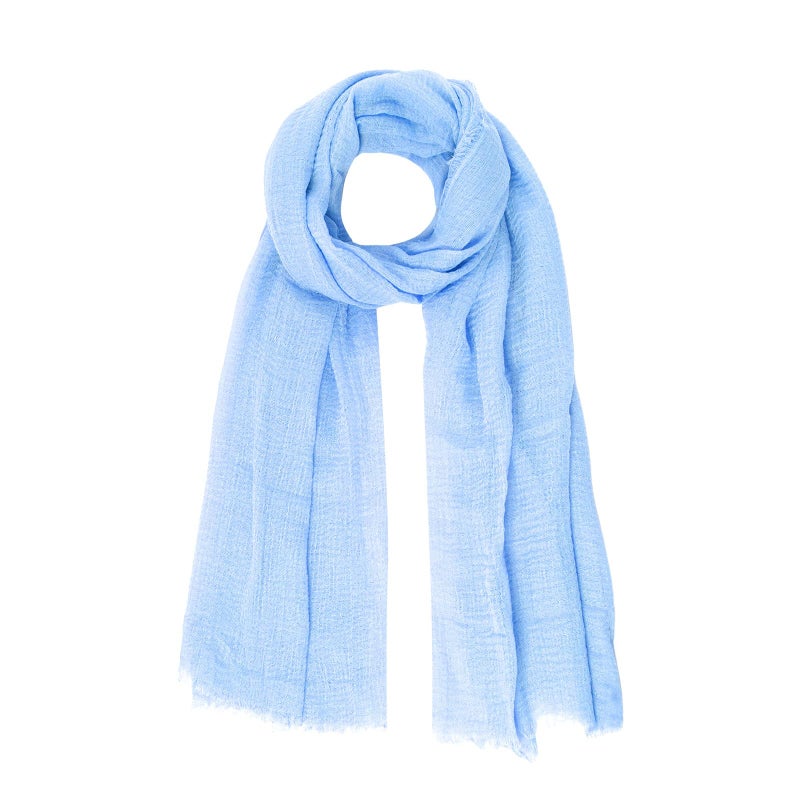 Nydotd Women Summer Cotton Linen Scarf Crinkle Long Beach Shawl Wrap hijab with Fringe (Light Blue, 71 x 35 Inch) - Image 1