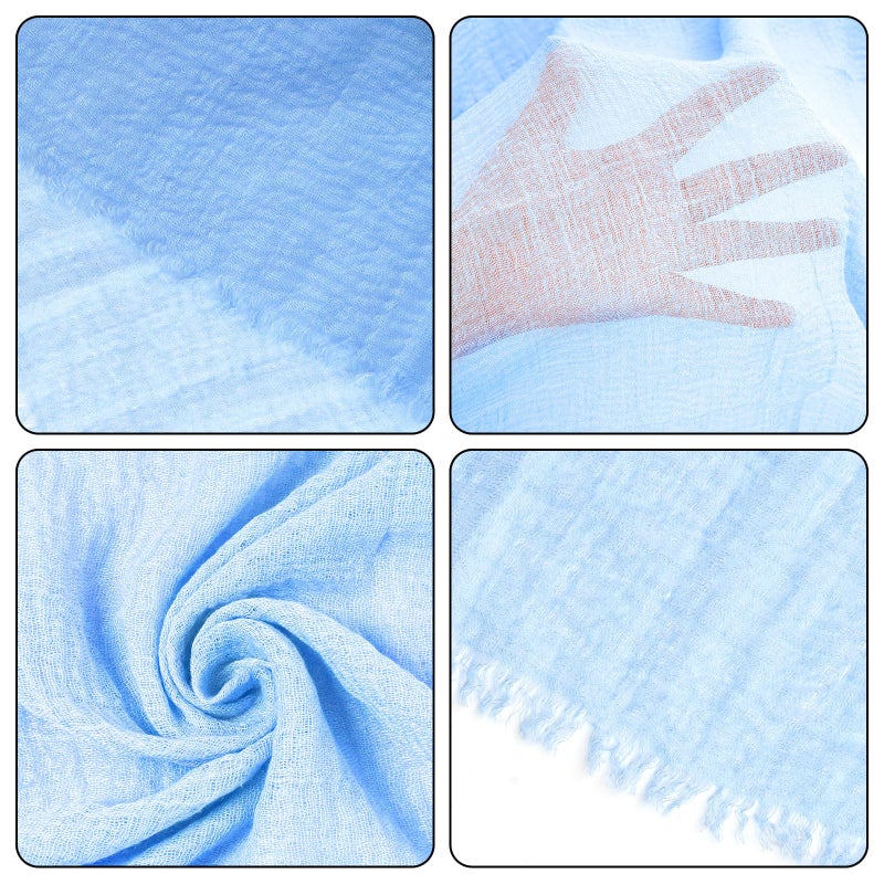 Nydotd Women Summer Cotton Linen Scarf Crinkle Long Beach Shawl Wrap hijab with Fringe (Light Blue, 71 x 35 Inch) - Image 3