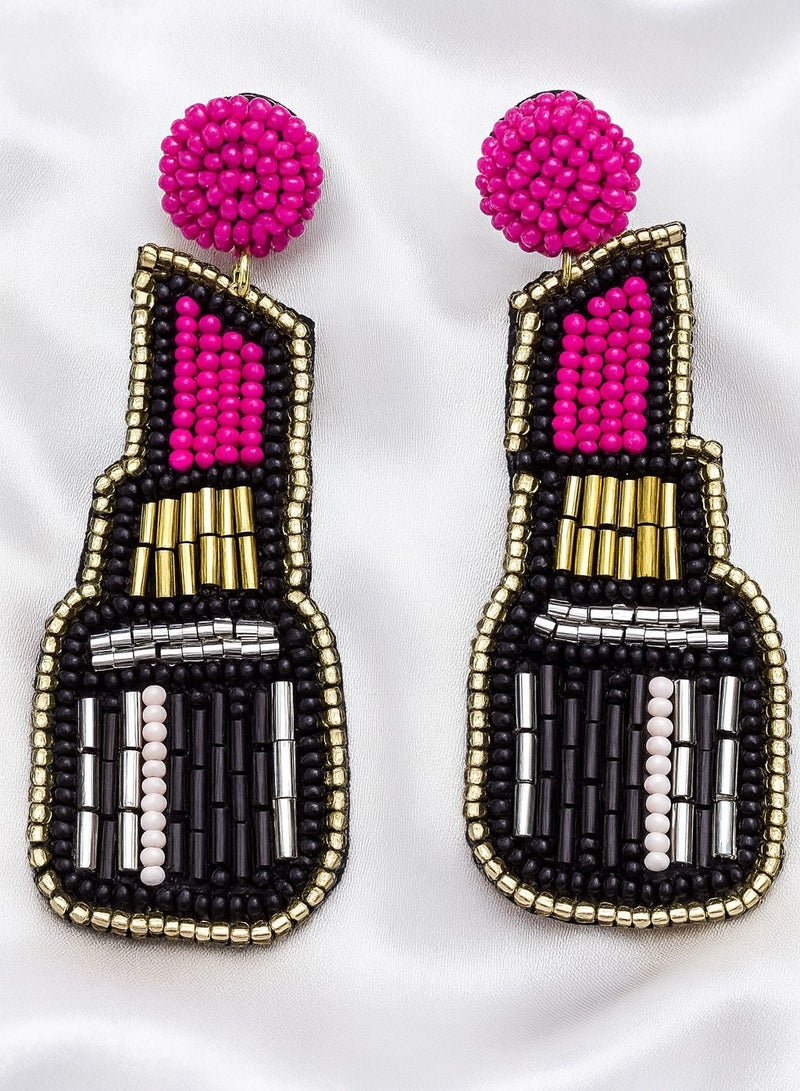 Ready For Chai Handmade Lipstick Beaded Earrings – Statement Party Jewelry, Colorful Sequin Embellished Earrings for Women