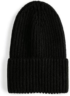 KOTON Koton Basic Textured Fold Detail Knit Beanie for Men, One Size, Black (999) 
