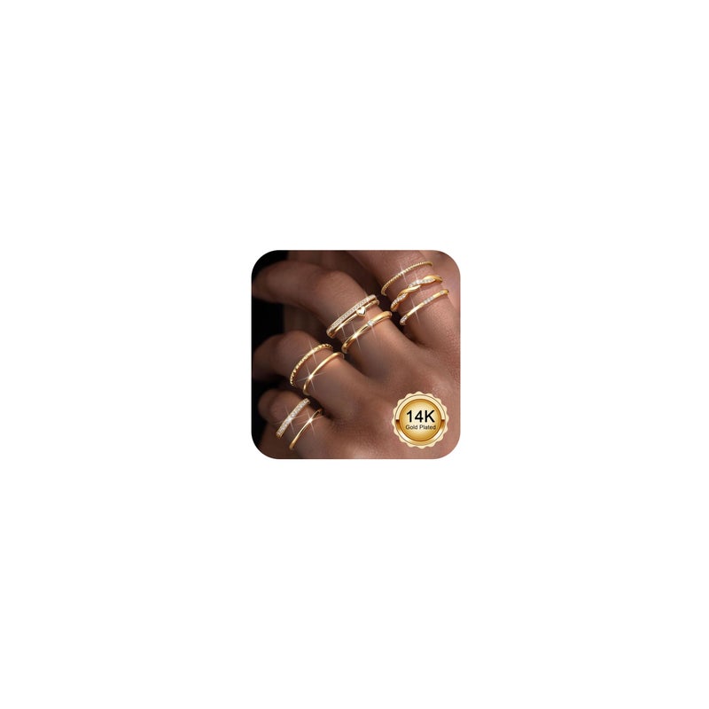 THUNARAZ Gold Stackable Rings for Women Non Tarnish Open Adjustable 14K Gold Plated Rings Trendy Stack Cubic Zirconia Thin Thumb Ring Set Minimalist Dainty Statement Band Ring G - Image 1