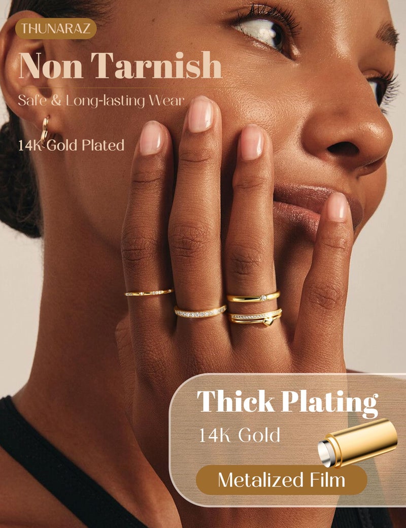 THUNARAZ Gold Stackable Rings for Women Non Tarnish Open Adjustable 14K Gold Plated Rings Trendy Stack Cubic Zirconia Thin Thumb Ring Set Minimalist Dainty Statement Band Ring G - Image 4