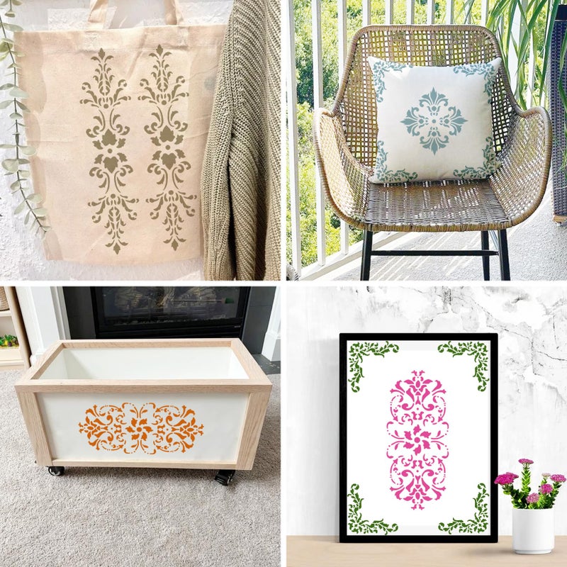 Yhliua Corner Border Stencils for Crafts, Mexican Flower Floral Lace Furniture Stencils for Painting on Wood Reusable Wood Burning Drawing Art Paint Patterns for Wall Cookie Canvas Floor (Corner) - Image 2