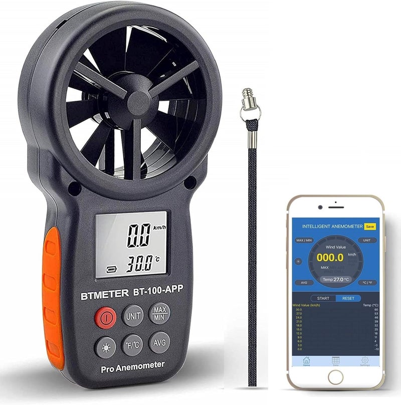 مقياس شدة الرياح BTMETER BT-100APP مع بلوتوث لاسلكي، مقياس رقمي محمول لسرعة الرياح لقياس برودة الرياح وسرعة الهواء ودرجة الحرارة، مقياس شدة الرياح ذو الريشة - Image 1