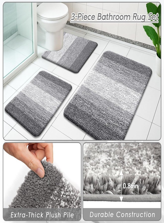Britimes Grey Stripes Bathroom Sets with Shower Curtain and Rugs, Ombre Modern Minimalist Striped Waterproof Shower Curtain Liner and Soft Non Slip Bath Mat for Bathroom Decor and Accessories Hooks - Image 5