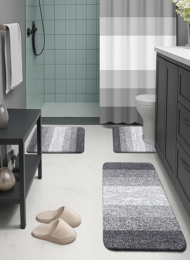 Britimes Grey Stripes Bathroom Sets with Shower Curtain and Rugs, Ombre Modern Minimalist Striped Waterproof Shower Curtain Liner and Soft Non Slip Bath Mat for Bathroom Decor and Accessories Hooks - Image 2