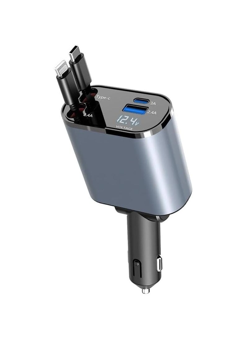 Retractable 120W 4-in-1 Fast Car Charger – USB-C Car Phone Charger with Multiple Connectors, Quick Charge Technology, and LED Display  - Image 1
