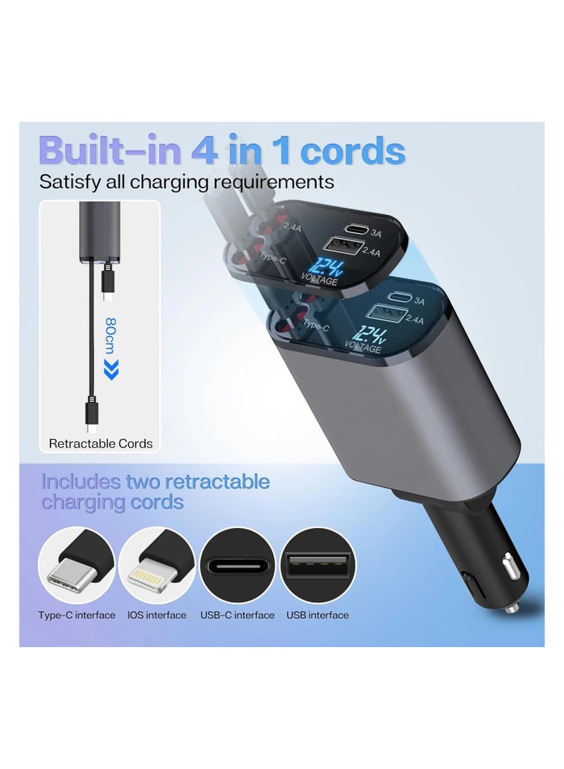 Retractable 120W 4-in-1 Fast Car Charger – USB-C Car Phone Charger with Multiple Connectors, Quick Charge Technology, and LED Display  - Image 5