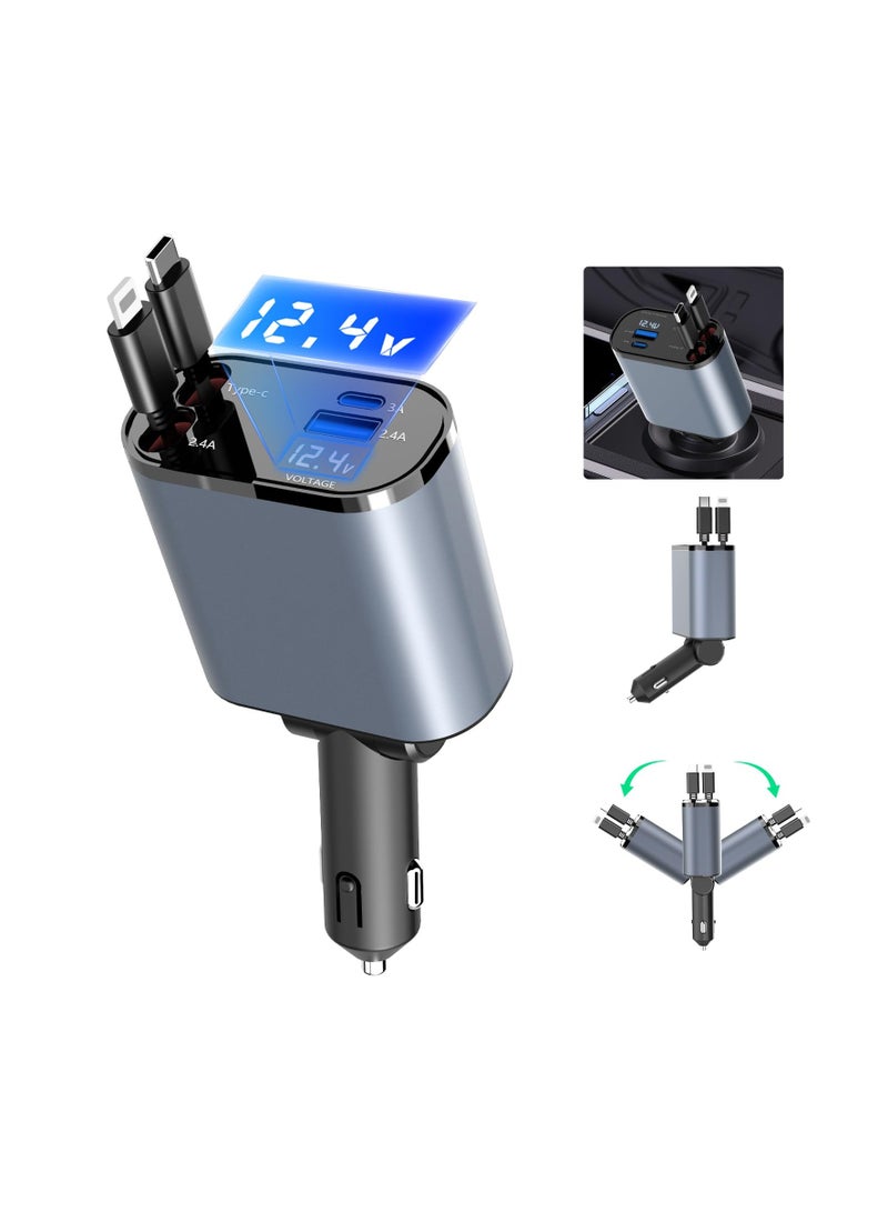 Retractable 120W 4-in-1 Fast Car Charger – USB-C Car Phone Charger with Multiple Connectors, Quick Charge Technology, and LED Display  - Image 2
