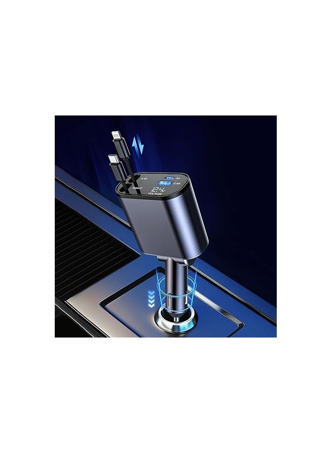 Retractable 120W 4-in-1 Fast Car Charger – USB-C Car Phone Charger with Multiple Connectors, Quick Charge Technology, and LED Display  - Image 3