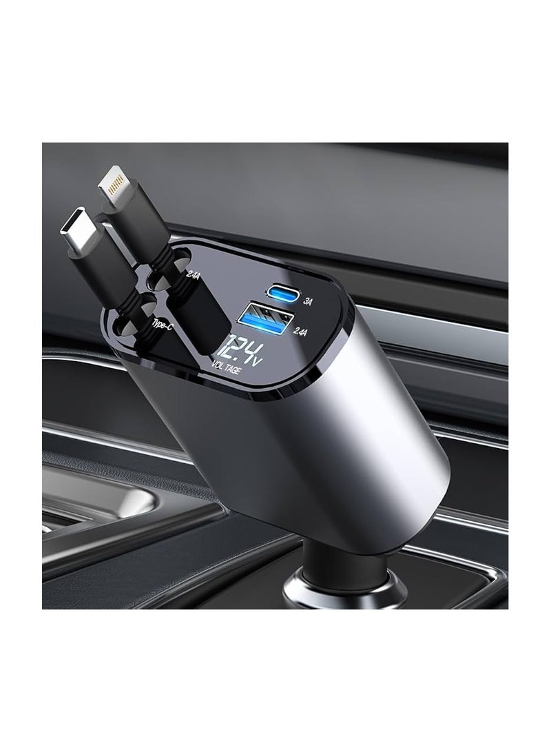 Retractable 120W 4-in-1 Fast Car Charger – USB-C Car Phone Charger with Multiple Connectors, Quick Charge Technology, and LED Display  - Image 4