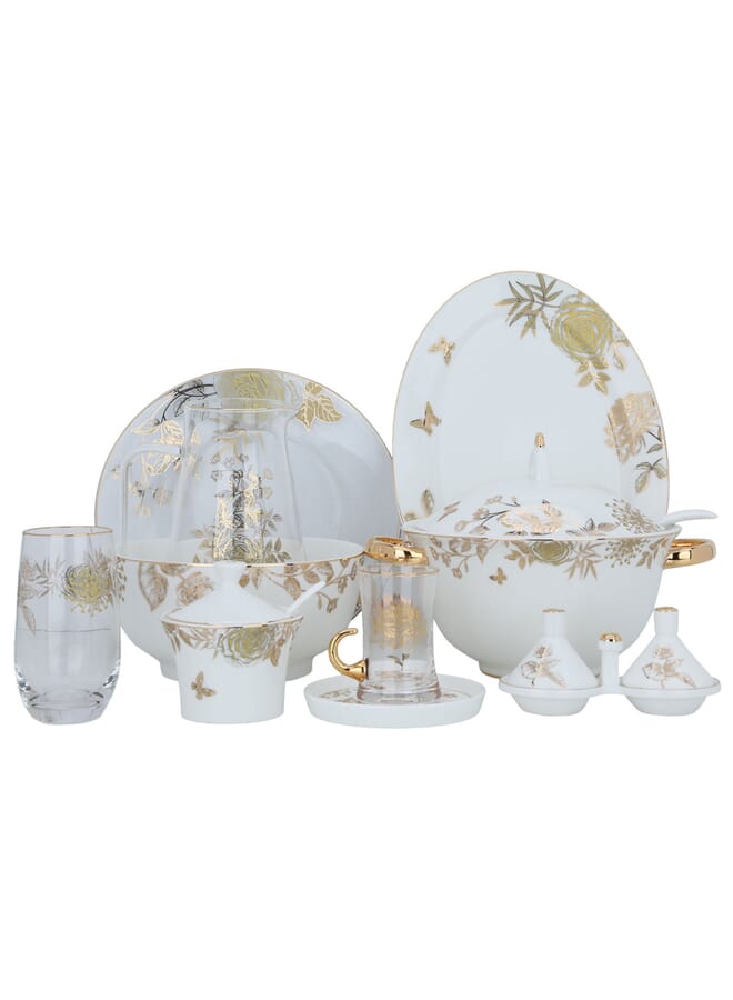 السيف غاليري طقم سفرة بورسلان ابيض نقش وردة ذهبي 62 قطعة - Image 1