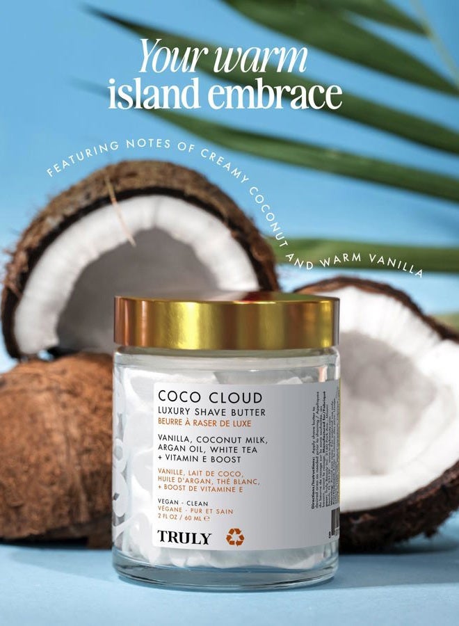 Truly Beauty Coco Cloud Shaving Cream for Women Sensitive Skin Whipped Shave Butter for Legs, Pubic Hair, Underarm, Body, Intimate Bikini Area, etc. 2 OZ - Image 2