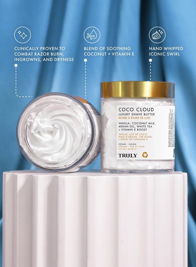 Truly Beauty Coco Cloud Shaving Cream for Women Sensitive Skin Whipped Shave Butter for Legs, Pubic Hair, Underarm, Body, Intimate Bikini Area, etc. 2 OZ - Image 3