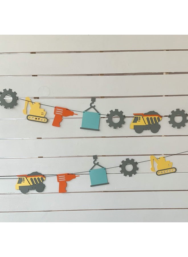 Pinfliers Pinfliers Construction Theme Birthday Decoration, Paper Bunting for decoration, Construction flags/banner/pennant/garland for birthday wall decoration items, 12 pieces in a set, Multicolor  - Image 1
