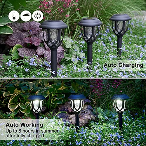 EXCMARK 10 Pack Solar Lights Outdoor Decorative, Solar Pathway Lights Outdoor, Solar Powered Garden Yard Lights for Walkway Sidewalk Driveway. (Black, Cool White) - Image 4
