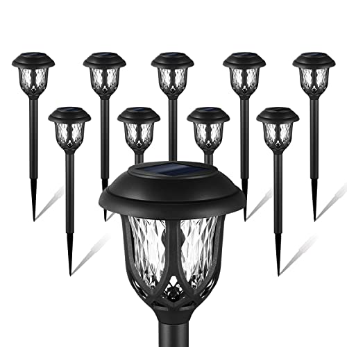 EXCMARK 10 Pack Solar Lights Outdoor Decorative, Solar Pathway Lights Outdoor, Solar Powered Garden Yard Lights for Walkway Sidewalk Driveway. (Black, Cool White) - Image 1