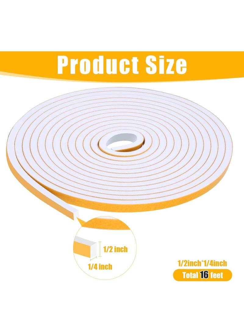 Weather Stripping Seal for Door Window, High Density Foam Tape, Soundproofing, Insulation Strip, Door Sealers for Door Frame- White (1/2 Inch X 1/4 Inch X 16Feet) - Image 2