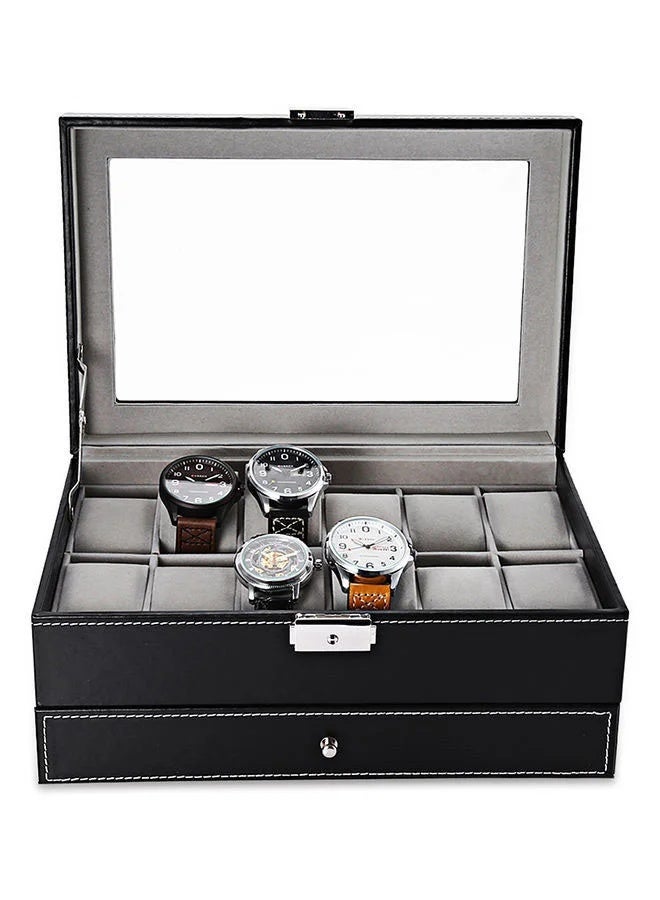 Unisex 12-Compartment PU Leather Watch Organizer Box - Image 3