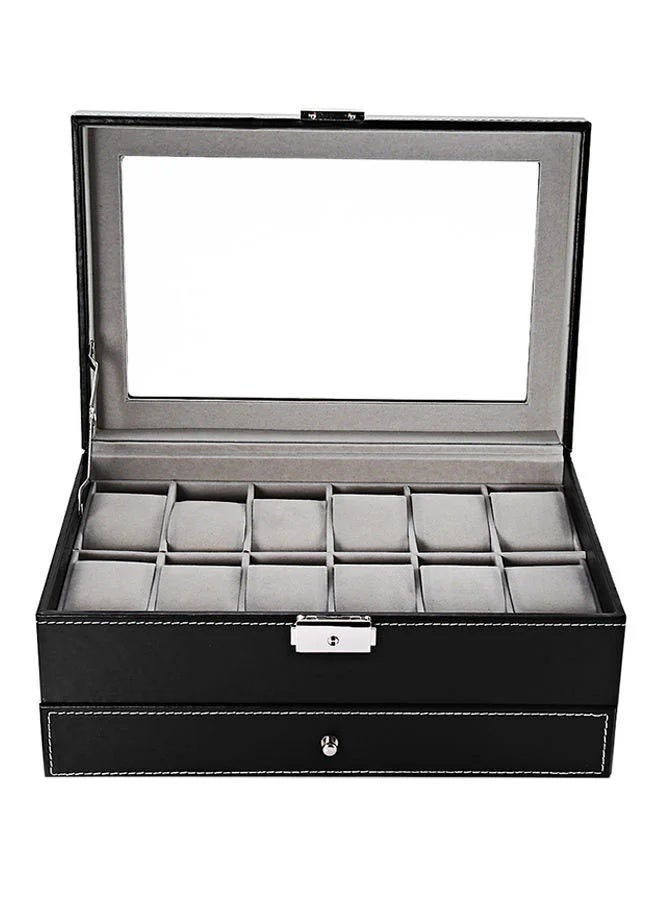 Unisex 12-Compartment PU Leather Watch Organizer Box - Image 1