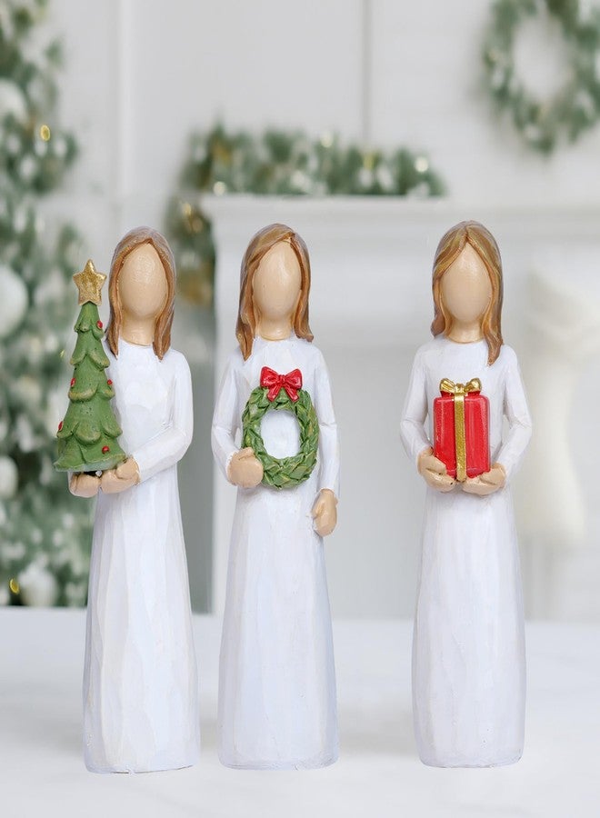 Dlfghos Christmas Figurines Set of 3 Christmas Home Decor Modern Woman Statue Hand-Painted Resin Sculpture for Xmas Holiday Tabletop Decorations Gifts for Women Mom Sister Best Elders Birthday Gift - Image 2