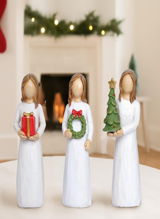 Dlfghos Christmas Figurines Set of 3 Christmas Home Decor Modern Woman Statue Hand-Painted Resin Sculpture for Xmas Holiday Tabletop Decorations Gifts for Women Mom Sister Best Elders Birthday Gift - Image 4