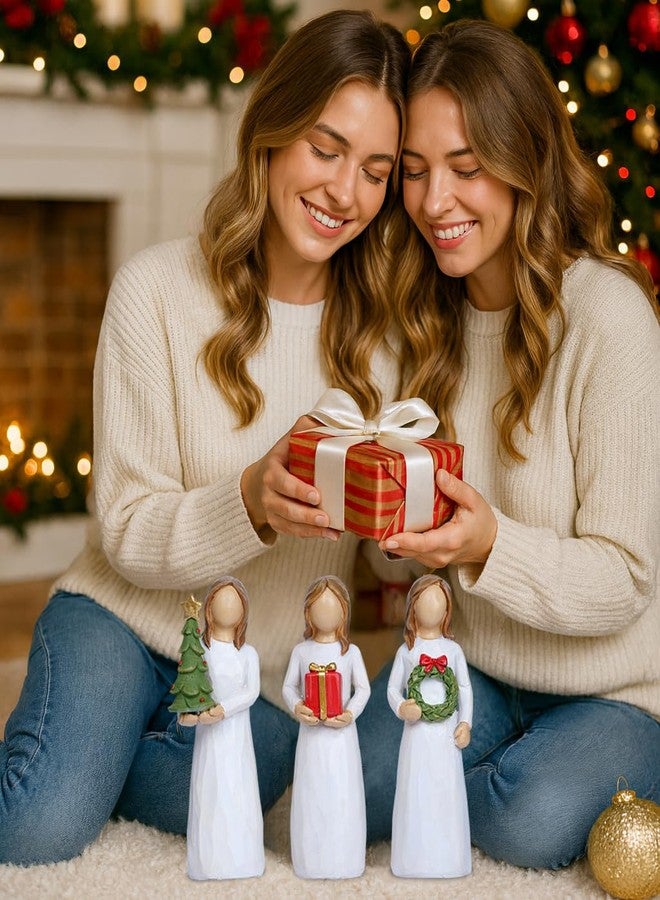 Dlfghos Christmas Figurines Set of 3 Christmas Home Decor Modern Woman Statue Hand-Painted Resin Sculpture for Xmas Holiday Tabletop Decorations Gifts for Women Mom Sister Best Elders Birthday Gift - Image 5
