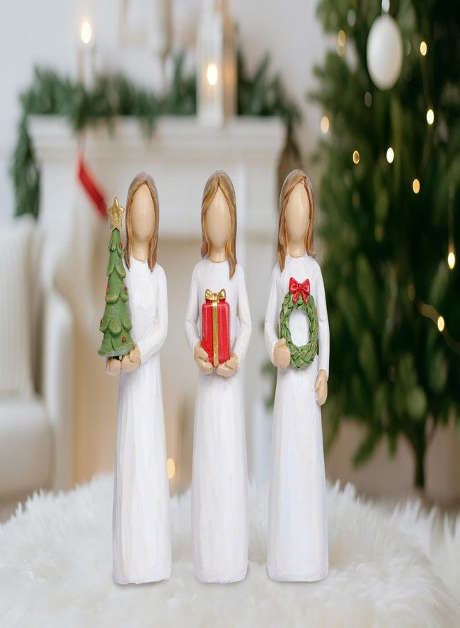Dlfghos Christmas Figurines Set of 3 Christmas Home Decor Modern Woman Statue Hand-Painted Resin Sculpture for Xmas Holiday Tabletop Decorations Gifts for Women Mom Sister Best Elders Birthday Gift - Image 3
