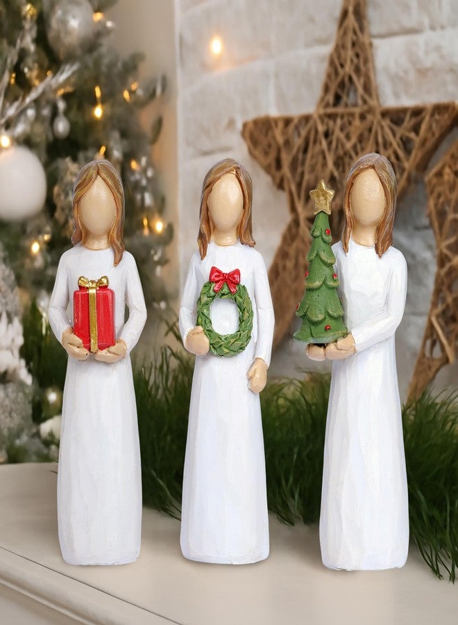 Dlfghos Christmas Figurines Set of 3 Christmas Home Decor Modern Woman Statue Hand-Painted Resin Sculpture for Xmas Holiday Tabletop Decorations Gifts for Women Mom Sister Best Elders Birthday Gift - Image 1