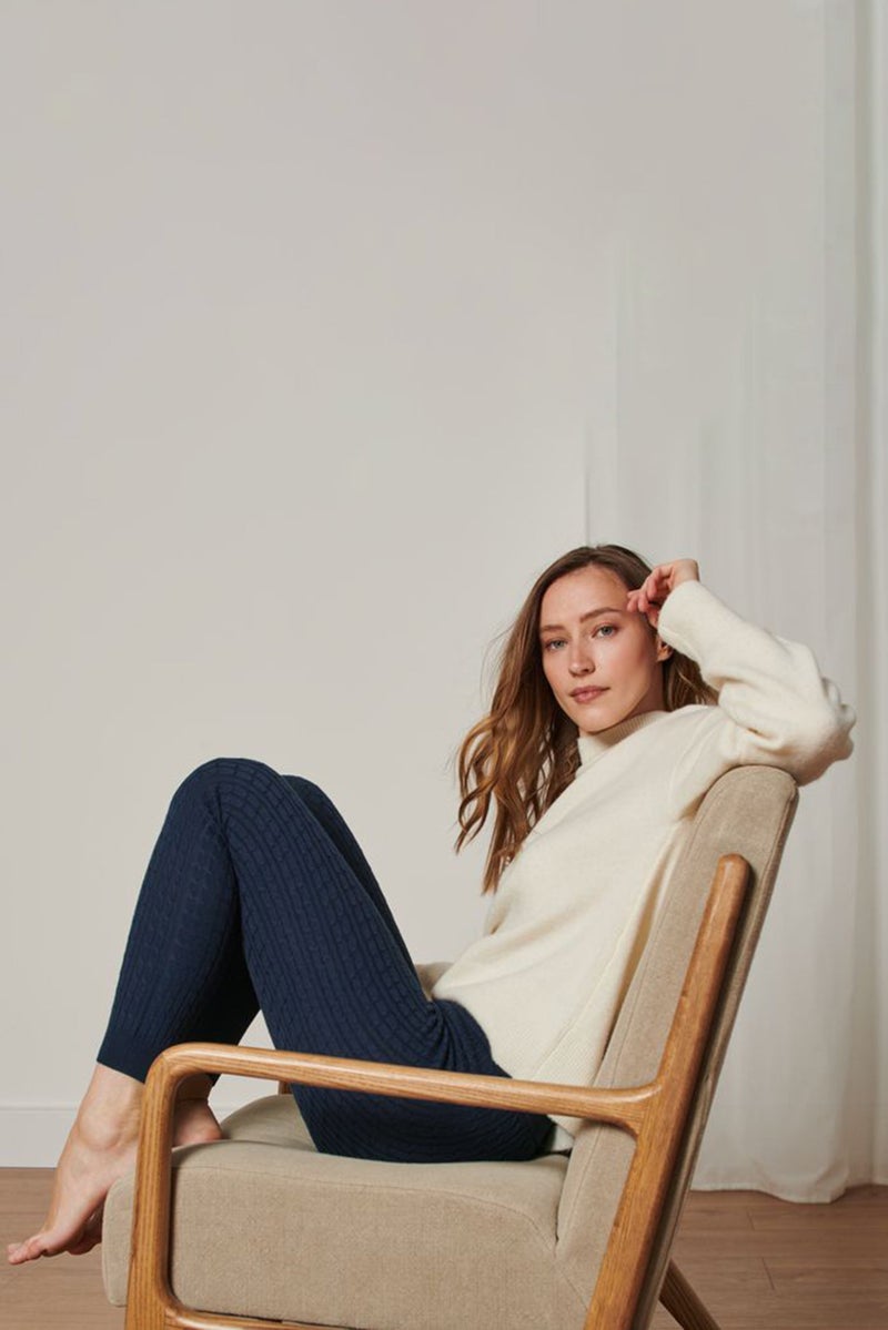 Tchibo بنطلون ضيق محبوك بطول كامل للنساء، أزرق داكن - Image 1