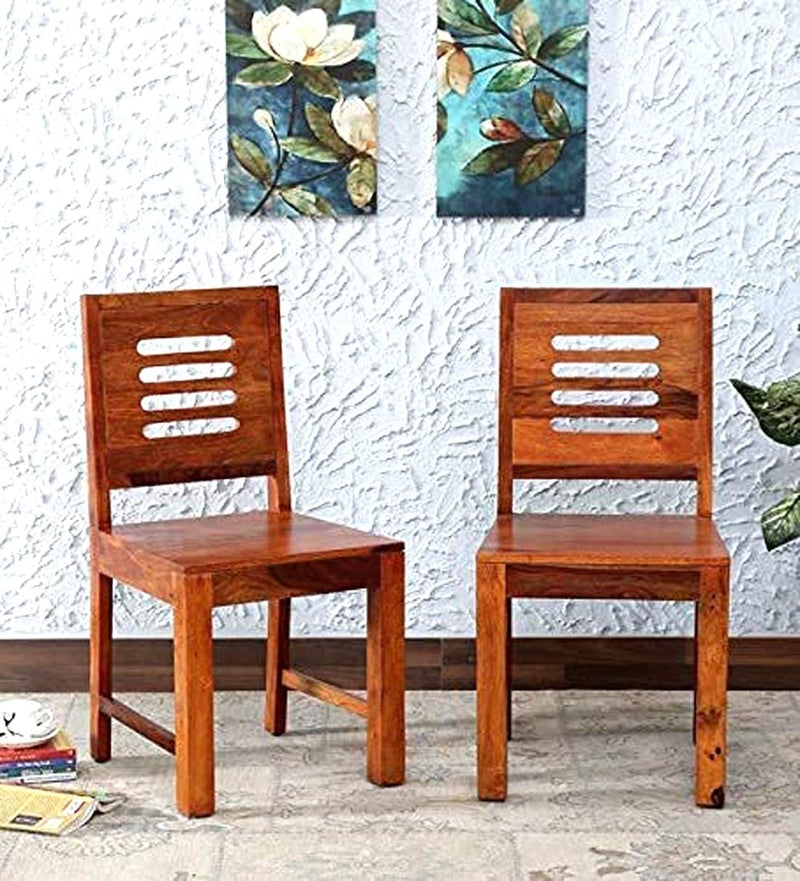ADVRZO Wooden Urban Dining Chair for Living Room Study Balcony Office Without Cushion Set of 2 Brown Sheesham Wood