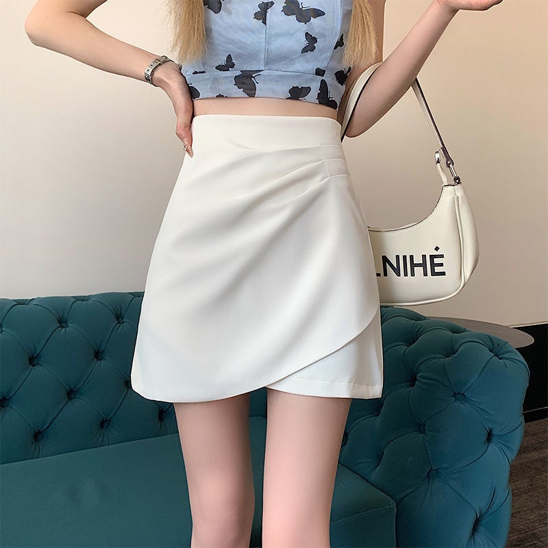 Irregular Skirt Summer A-Line Skirt Korean Style Loose High Waist Slimming Easiest For Match Pleated Hip Skirt - Image 1