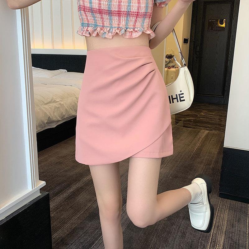 Irregular Skirt Summer A-Line Skirt Korean Style Loose High Waist Slimming Easiest For Match Pleated Hip Skirt - Image 4