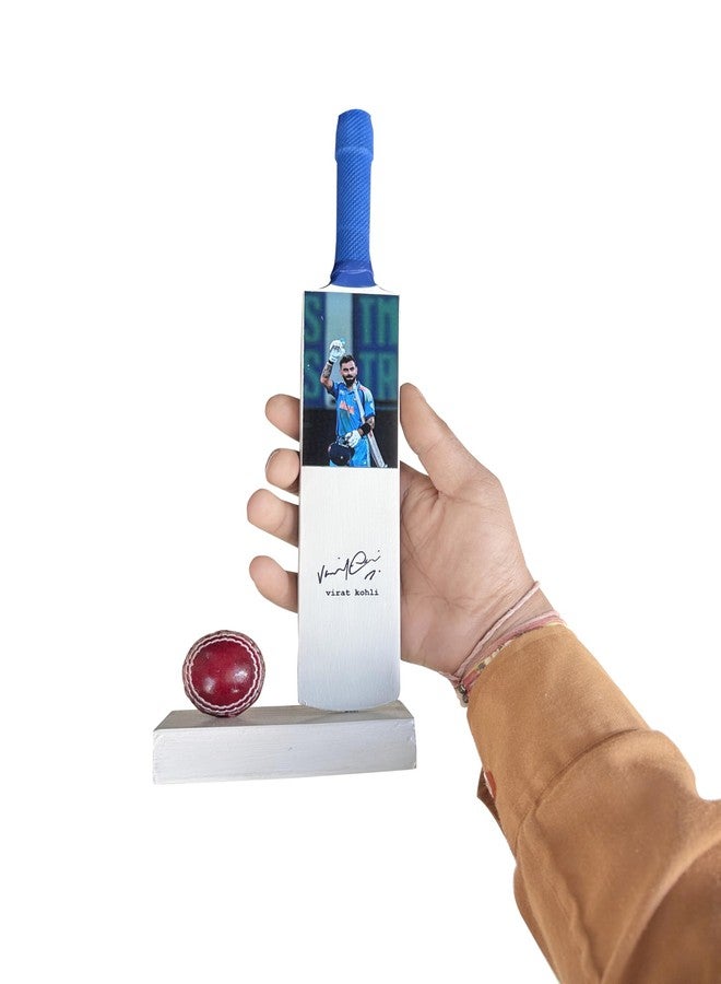 Frixan Wood Miniature Cricket Momento Virat Kohli Printed (Not Original) Cricket bat with Stand and Mini Lader Ball Decorative Cricket Memorabilia Set - Image 2