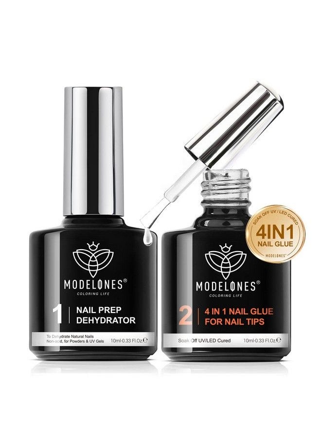 modelones 4 In 1 Nail Glue Gel And Nail Prep Dehydrate Gel Nail Kit Easy Nail Extension Gel Set For False Nail Tipsacrylic Nails Long Lasting Nail Gluebase Gelbloom Geladhesive Bond Curing Needed  - Image 1
