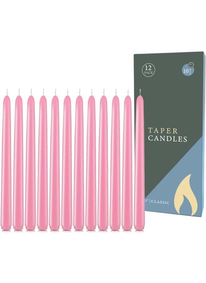 L&E 12 Pack Tall Taper Candles - 12 Inch White Dripless, Unscented Dinner Candle - Paraffin Wax with Cotton Wicks - 10 Hour Burn Time (Pink-12pcs)  - Image 1