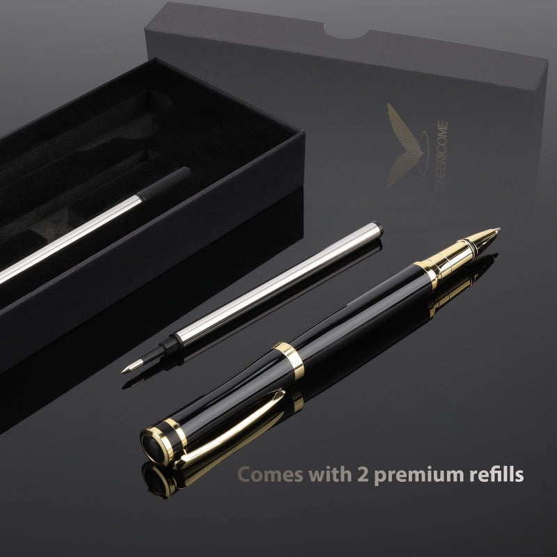 cheericome Luxury Ballpoint Pen - Professional Pen, Executive Pen, Journal Pen, Perfect for Silky Smooth Writing, with Gift Box, Nice Pen for Men and Women, 2 Extra 0.5mm Black Refills - black - Image 2