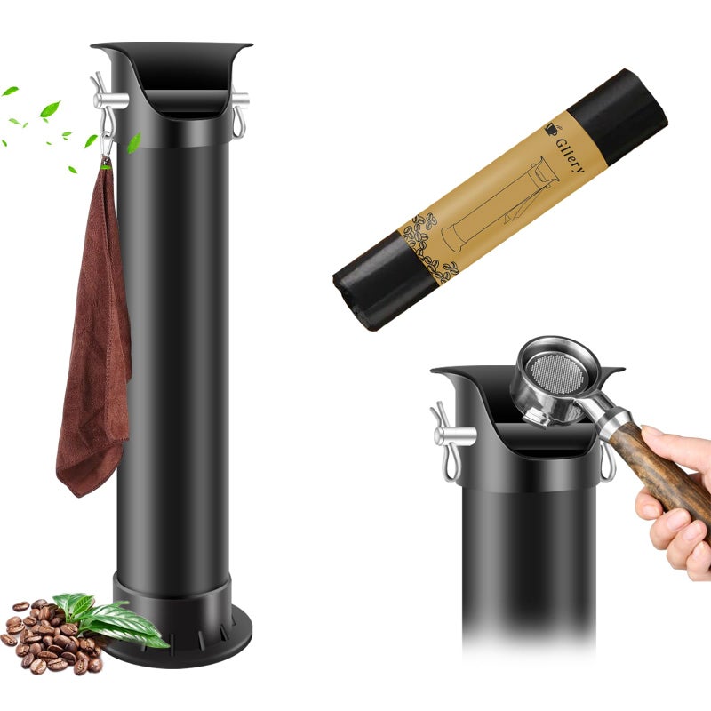 Gliery Gliery Espresso Coffee Knock Box for Barista Commercial Knock Box for Espresso Coffee Grounds Floor Standing Knock Box with Garbage Bags and Towels 