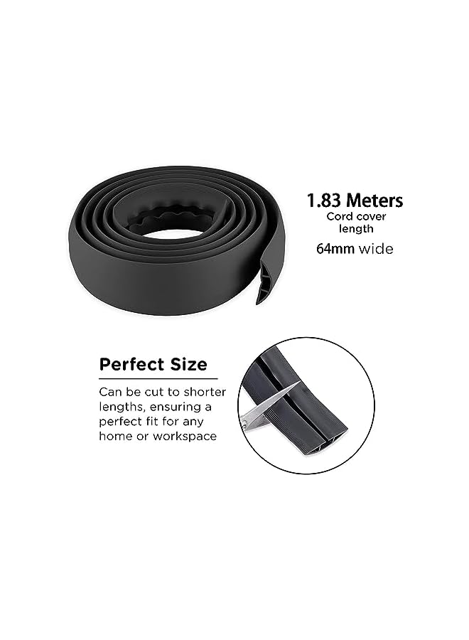 promass Floor Cable Cover Protector, 1.83 Meters Floor Cord Protector, Prevent a Trip Hazard, Perfect for Home, Office, Workshop, Warehouse, Concert and Cable Cavity (Black, 64mmx11.4mm) - Image 2