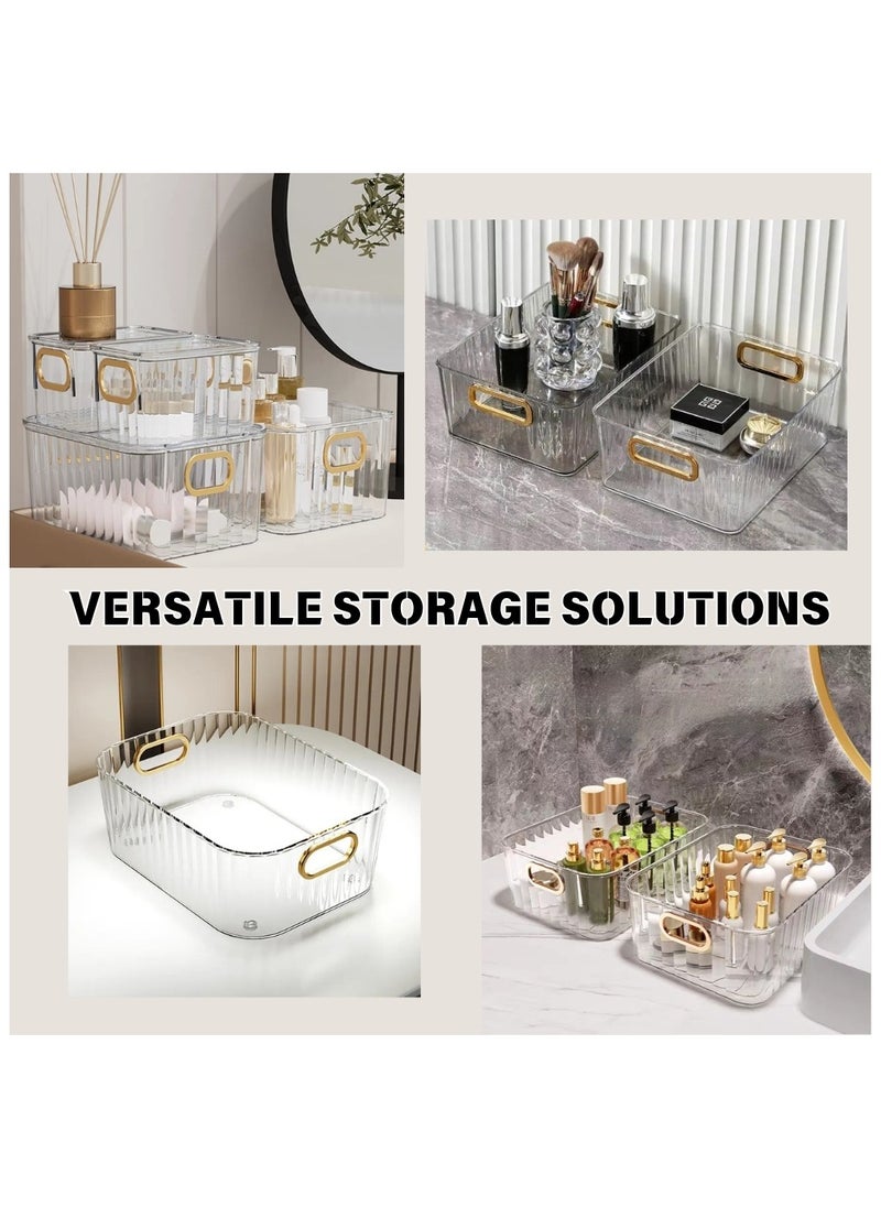 SPARK IT HOME Spark It Home Acrylic Clear Storage Box, Luxury Storage Organizer for Cabinet, Kitchen, Bedroom, living Room, Office, Bathroom With Thickened Gold Handles ( Clear 3 Pack) (Medium (27*21*10cm))  - Image 2
