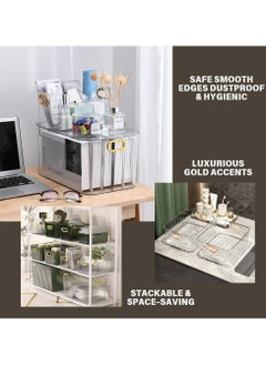 SPARK IT HOME Spark It Home Acrylic Clear Storage Box, Luxury Storage Organizer for Cabinet, Kitchen, Bedroom, living Room, Office, Bathroom With Thickened Gold Handles ( Clear 3 Pack) (Medium (27*21*10cm))  - Image 5