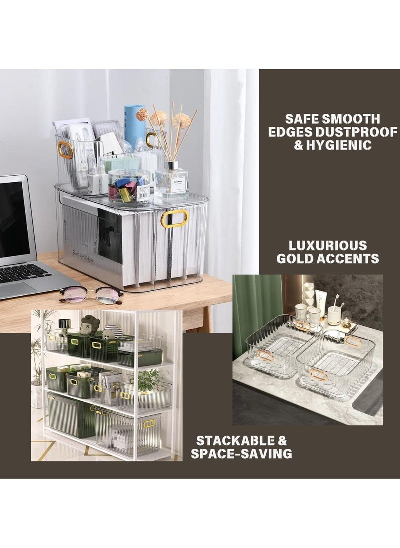 SPARK IT HOME Spark It Home Acrylic Clear Storage Box, Luxury Storage Organizer for Cabinet, Kitchen, Bedroom, living Room, Office, Bathroom With Thickened Gold Handles ( Clear 3 Pack) (Medium (27*21*10cm))  - Image 5