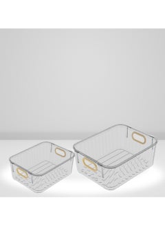 SPARK IT HOME Spark It Home Acrylic Clear Storage Box, Luxury Storage Organizer for Cabinet, Kitchen, Bedroom, living Room, Office, Bathroom With Thickened Gold Handles ( Clear 3 Pack) (Medium (27*21*10cm))  - Image 1