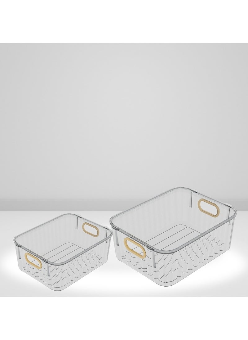 SPARK IT HOME Spark It Home Acrylic Clear Storage Box, Luxury Storage Organizer for Cabinet, Kitchen, Bedroom, living Room, Office, Bathroom With Thickened Gold Handles ( Clear 3 Pack) (Medium (27*21*10cm))  - Image 1