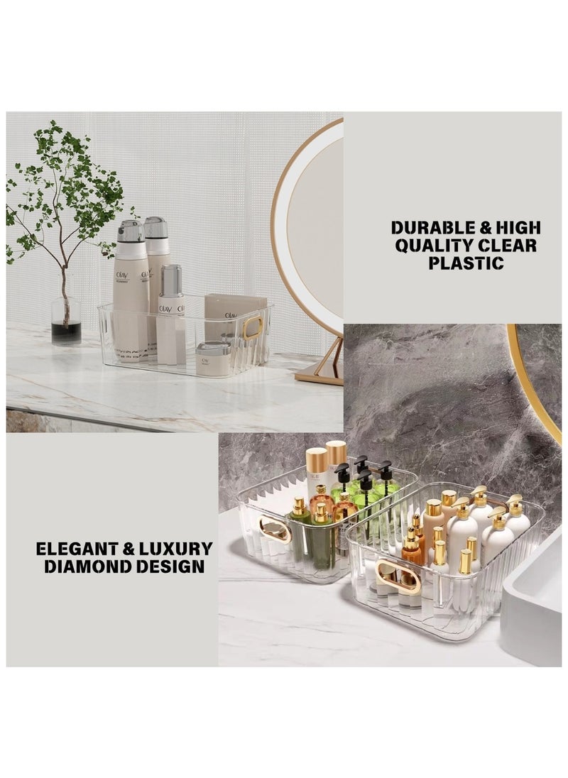 SPARK IT HOME Spark It Home Acrylic Clear Storage Box, Luxury Storage Organizer for Cabinet, Kitchen, Bedroom, living Room, Office, Bathroom With Thickened Gold Handles ( Clear 3 Pack) (Medium (27*21*10cm))  - Image 4