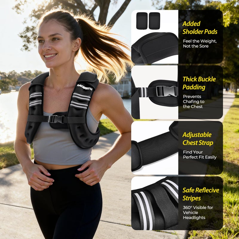 PACEARTH Weighted Vest,6lb/8lb/10lb/12lb/16lb/20lb/25lb/30lb Weight Vest with Reflective Stripe, Body Weight Vests for Women, Men, Weight Loss Workout, Strength Training, Running, Walking, Jogging - Image 3